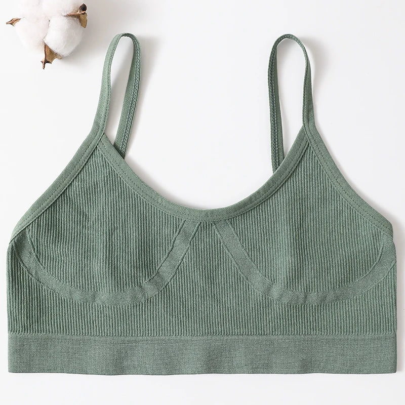 Women U-Neck Thin Strap Ribbed Wireless Bralette Push Up Bras Sport Seamless Underwear Without Pads Sexy Lingerie Crop Top M-XL
