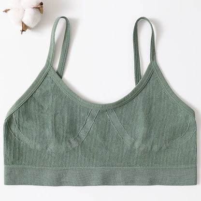 Women U-Neck Thin Strap Ribbed Wireless Bralette Push Up Bras Sport Seamless Underwear Without Pads Sexy Lingerie Crop Top M-XL