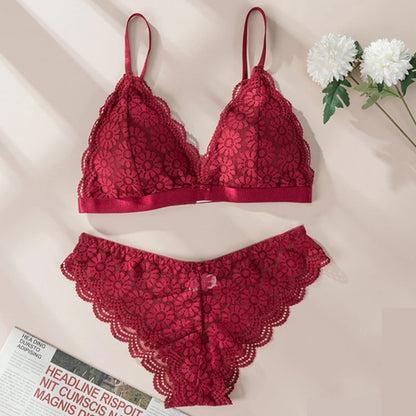 Lace Bra Sets Seamless Underwear Backless Vest Adjusted-straps Lingerie Floral Soft Comfortable Underwear Set