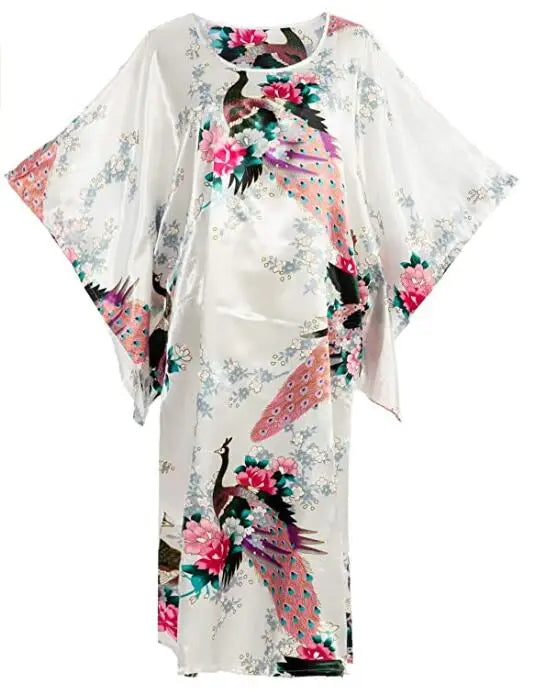 Sexy Female Silk Rayon Robe Bath Gown Nightgown Summer Casual Home Dress Printed Loose Sleepwear Plus Size Nightwear Bathrobe