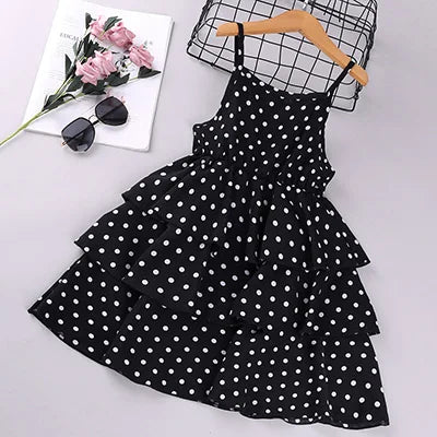 3-12Y Girls Polka-Dot Summer Dress Girls Sleeveless Suspender Dress Clothing Kids Chiffon  RED Princess Dresses Children Clothes