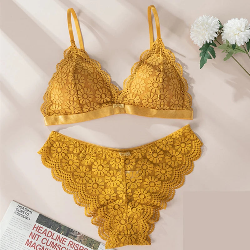 Lace Bra Sets Seamless Underwear Backless Vest Adjusted-straps Lingerie Floral Soft Comfortable Underwear Set