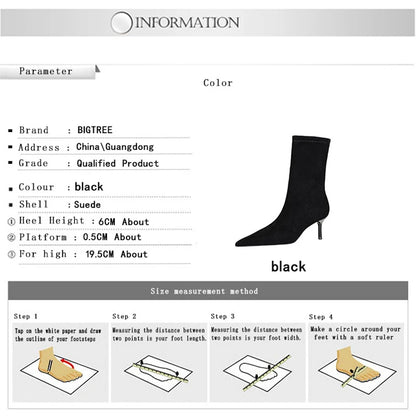 BIGTREE Shoes Suede Women's Ankle Boots Stiletto Heels Women 5.5 cm Sharp Pointed Women's Boots Fashion Short Boots Autumn Shoes