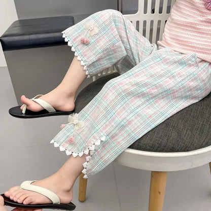 2026 New Girls' Lightweight Anti Mosquito Straight Leg Pants Ethnic Style Summer Trendy Kids Clothing Breathable Comfortable