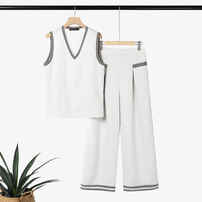 ZANZEA Fashion Summer 2 Pieces Tracksuit Women V Neck Sleeveless Tanks Tops Pant SetsCasual Patchwork Work Outfit Matching Sets
