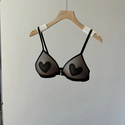 Women Red Bridal Wireless Bra, Front Buckle Beauty Back Thin Cup Heart Pattern Underwear For Wedding Zodiac Lucky Year 32-38 Set
