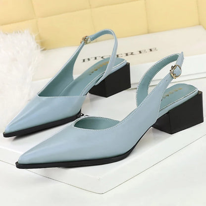BIGTREE Shoes New Women Pumps Pointed Middle-High Heeled Shoes Hollow Out Hook Strap Women's Sandals Thick With Ladies Shoes