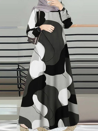 Vintage Muslim Abaya ZANZEA Women Printed Maxi Dresses Fashion Long Sleeve Islamic Robe Dubai Sundress Hijab Vestidos Kaftan
