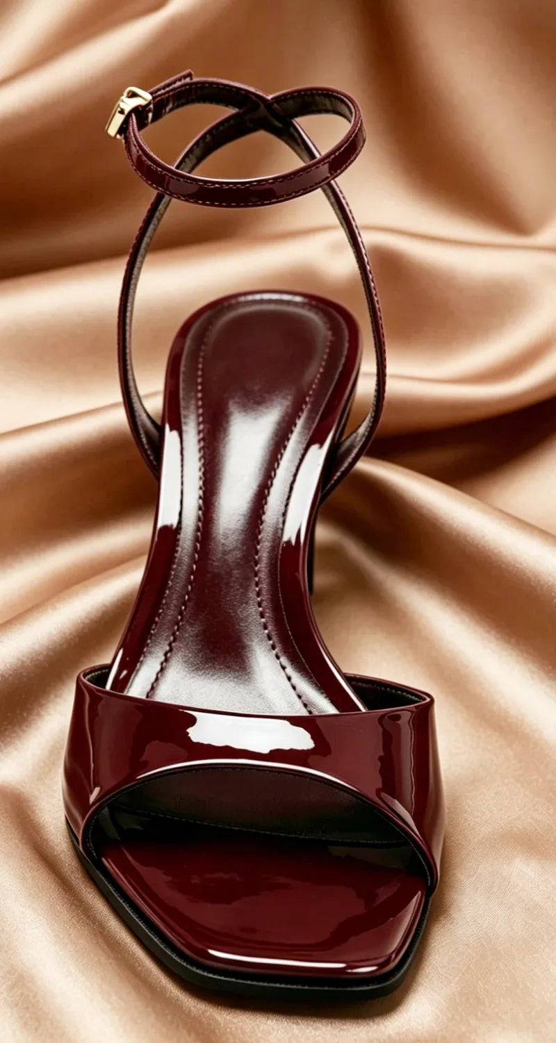 Sexy Open-Toe Ankle-Strap Heeled Sandals Women Luxury Designer Patent Leather High Heels for Ladies Elegant Party Wedding Shoes