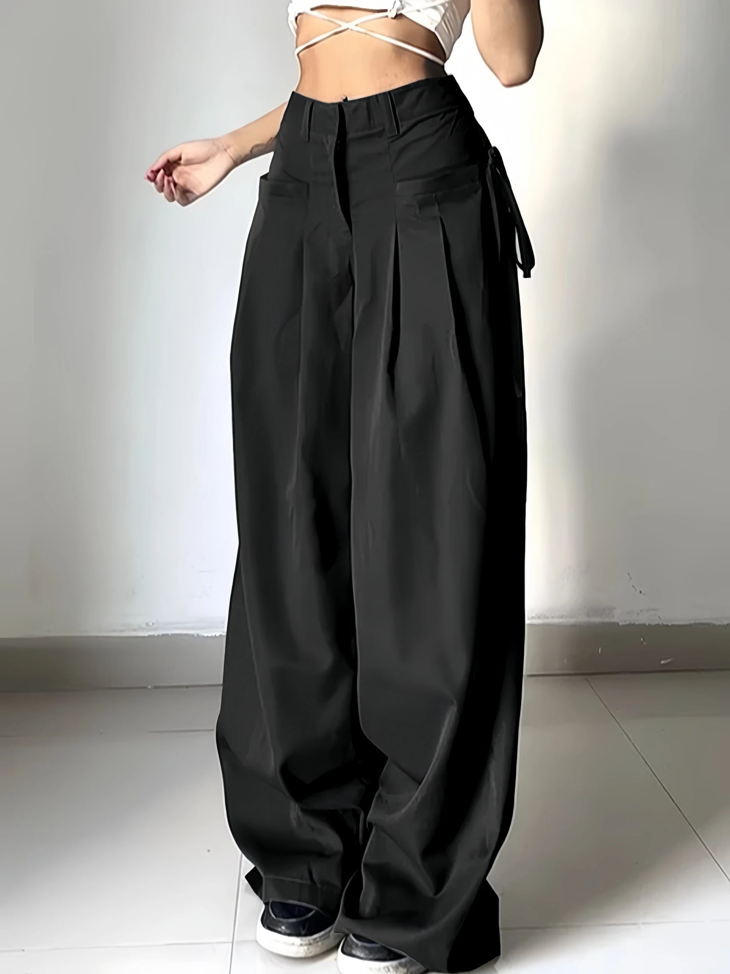 Office Chic High Waist Wide Leg Suit Pants, Loose Fit Casual Trousers for Commute