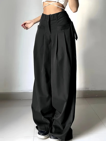Office Chic High Waist Wide Leg Suit Pants, Loose Fit Casual Trousers for Commute