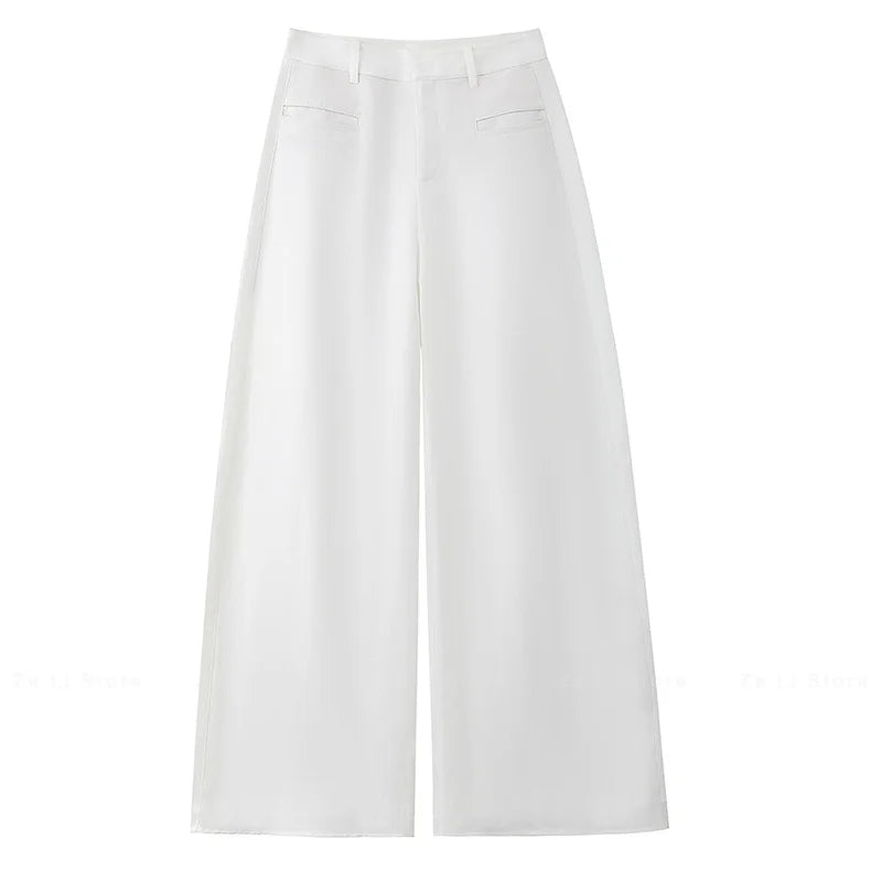 Summer 2026 New Style Women's Linen Wide Leg Suit Pants Thin Ice Silk Sun Protection High Waist Casual Straight Floor