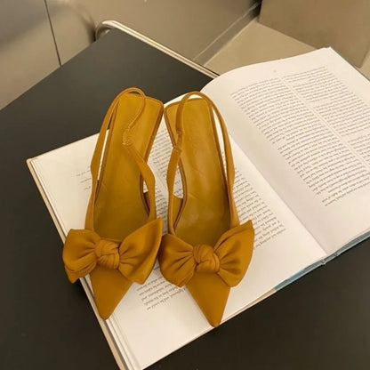 Women Shoes 2024 Spring New Butterfly Knot Women Slingbacks Heels Shoes Sexy Dress Thin Heel Pointed Toe Ladies High Heels Women