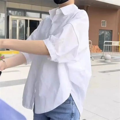 Summer Shirt Women Blouses 2024 New Mid-sleeve Loose Y2k Chic Clothes Fashion Irregular Shirts Korean Ladies Casual Vacation Tos