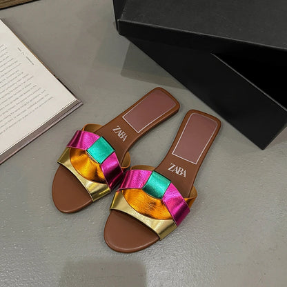 Summer Women Slippers Fashion Outdoor Casual Breathable Flat T-shape Soft Comfortable Heels Shoes Open Toe Sandals Slides Women