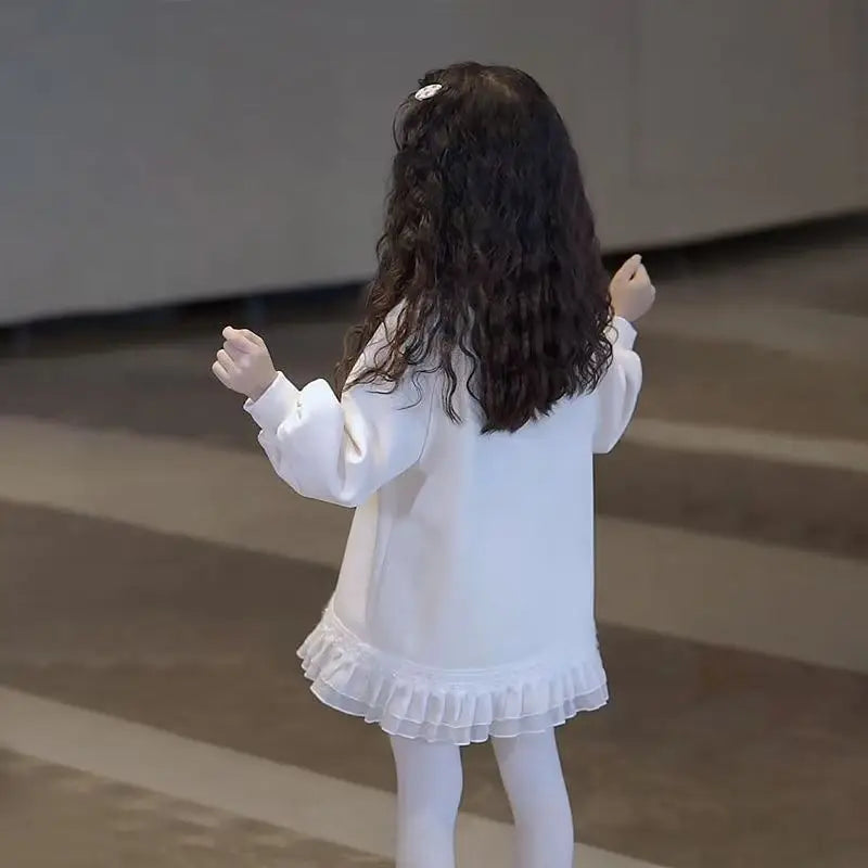 Teenage girls Thick Velvet warm Dress cotton Lotus leaf hem Cartoon Bear kids dresses chidren clothes 4-6 8 10 12 14