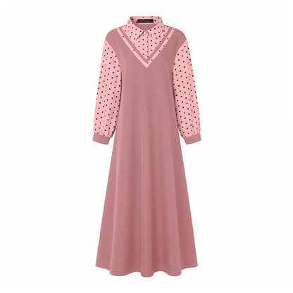 Ramadan Robe ZANZEA Polka Dots Printed Muslim Dress Abaya 2026 Women Casual Lapel Neck Long Sleeve Patchwork Baggy Maxi Sundress