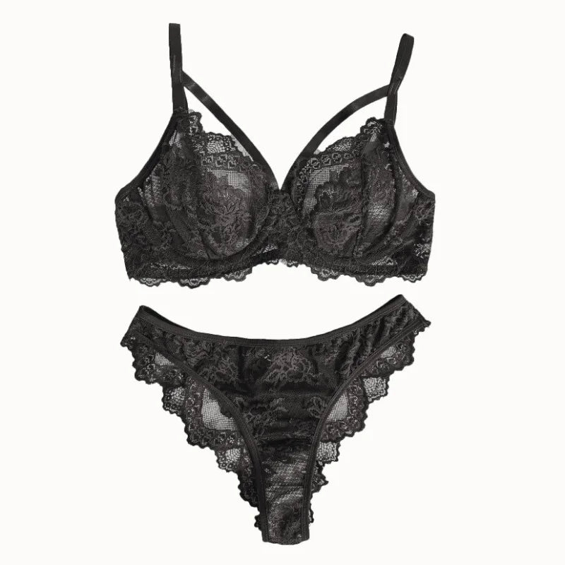 Women's Lingerie & Underwear， Eyelash Sxy Fancy Lace Strapping Underwire Bra &  Brazilian Panties ， Sexy Style