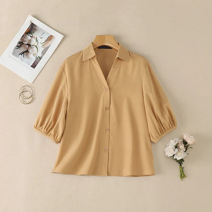 ZANZEA 2026 Woman Half Lantern Sleeves Blouses Casual Turn-Down Collar Button Up Shirts Spring Summer Solid Color Commute Tops
