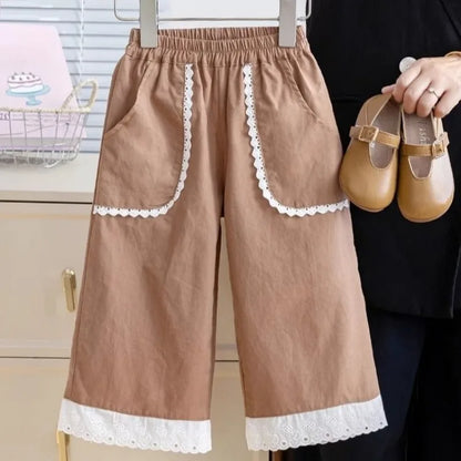 Girls' Casual Joggers 2026 Spring Summer Wide Leg Kids' Sport Pants Stylish Elastic Waist Toddler Clothing