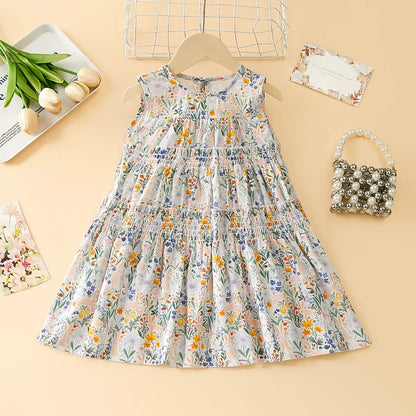 Sweet Girls Summer Floral Fairy Dress Children's Vest Cotton Skirt Suspender Dresses Soft Skin-friendly 1-7 Y Kids' Clothing