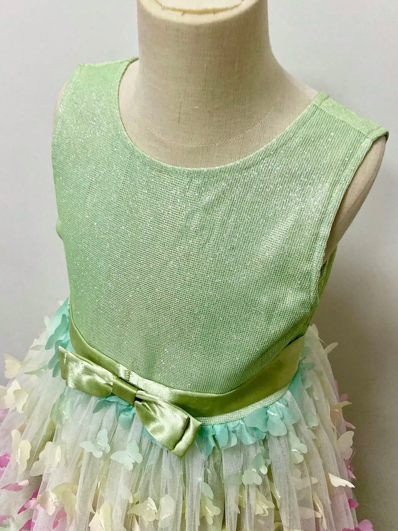 Girl's New Three-Dimensional Butterfly Sleeveless Mesh Bow Long Princess Dress Wedding Flower Girl Birthday Party Elf Dress