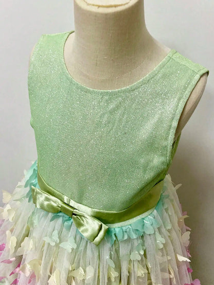 Girl's New Three-Dimensional Butterfly Sleeveless Mesh Bow Long Princess Dress Wedding Flower Girl Birthday Party Elf Dress