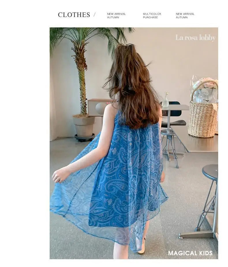 2026 Summer Kids girls chiffon mesh lace Tulle chemise Dresses Formal Princess Children braces skirt 4 5 6 7 8 10 11 12 13 Years