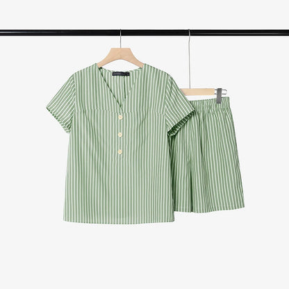 ZANZEA Fashion Summer 2 Piece Sets V Neck Short Sleeve Blouse Short Sets Women Casual Striped Outfits Holiday Tracksuit Oversize