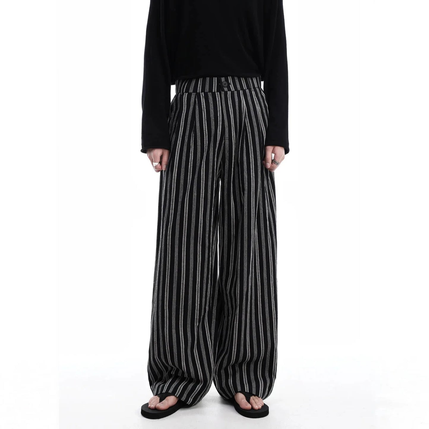 2026 Summer New Striped Casual Pants Men's Lazy Style Fashion Design Sense Versatile Loose Wide-leg Pants