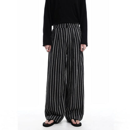 2026 Summer New Striped Casual Pants Men's Lazy Style Fashion Design Sense Versatile Loose Wide-leg Pants