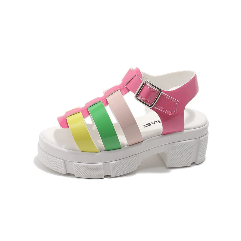 Girls Colorful Woven Platform Sandals Kids Chunky Heel Roman Open Toe Casual Shoes for Toddler Little Kid Fashion Beach Sandals