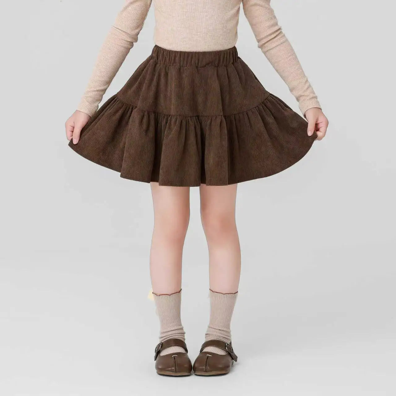 Girls' Autumn Red Corduroy Skirt Wool Blend Princess Design Christmas Party Heavyweight Winter Outfit