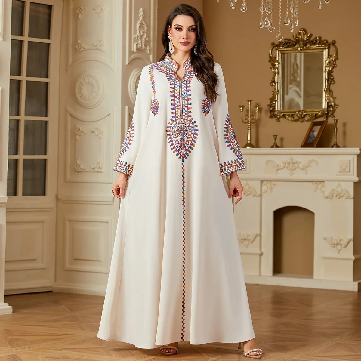 2025 Ramadan Muslim Women Embroidery Long Dress Islam Gulf Jalabiya Morocco Kaftan Turkey Robe Dubai Abaya Eid Djellaba Vestidos