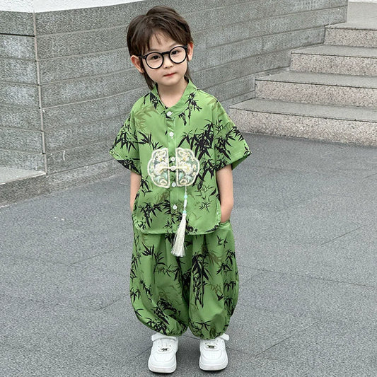 Short Sleeve Tops Shorts 2 Piece Set Boy Outfit Casual Kids Clothes Baby Tang Hanfu Suit Boys Costume Children's Sets Summer