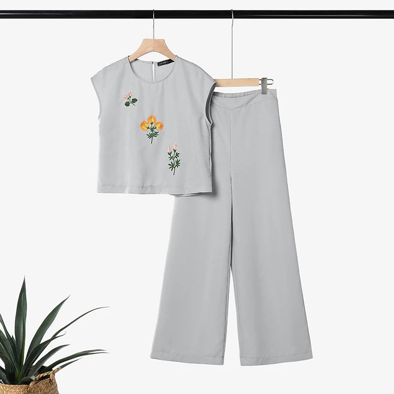 ZANZEA Fashion Summer Outfits O Neck Short Sleeve Floral Blouse Wide Leg Pant Sets Women 2 Pieces Sets Tracksuit Matching Sets