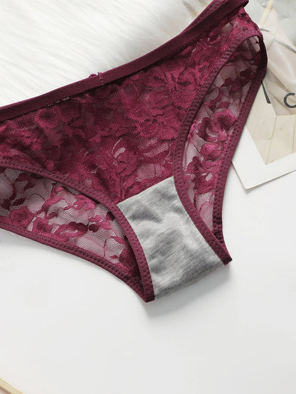 Women Sheer Lace Bra Set Front Hook Closure Wireless V Neck Brassiere Burgundy Floral Lace Underwear Panties Suit Sexy Lingerie