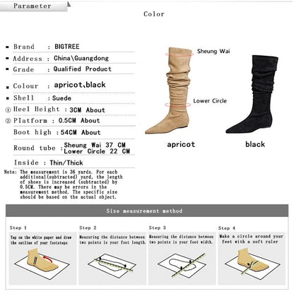 BIGTREE Shoes Women Over-the-knee Boots Side Zipper Pleated Long Boots Flat Heeled Boots Women Shoes Suede Autumn Winter Boots