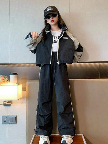 Coat Pants Sweatshirt Set Korean Kids Clothes Girls Children's Clothing Two Piece Style Autumn Winter Suit for Girl 2025 Fashion