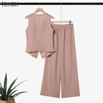 ZANZEA Women Summer Matching Pant Sets Square Neck Vests & Elastic Waist Pants 2 Piece Suits Casual Office Work Commute Outfits