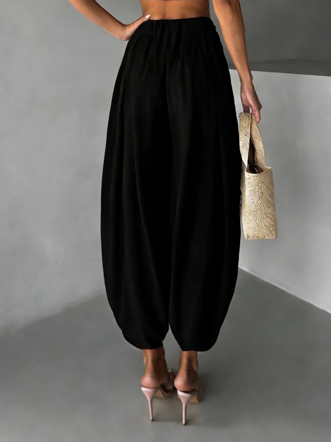 Summer Women's Clothing Loose Fit Harem Pants Retro Wide Leg Trousers With Elastic Waist Vintage Polyester Ice Silk Long Pants