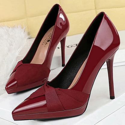 Ladies' 10.5 cm Platform High Heels Patent Leather Women Pumps Bow Design Women Heels Stilettos Elegant Women's Party Shoes 2026