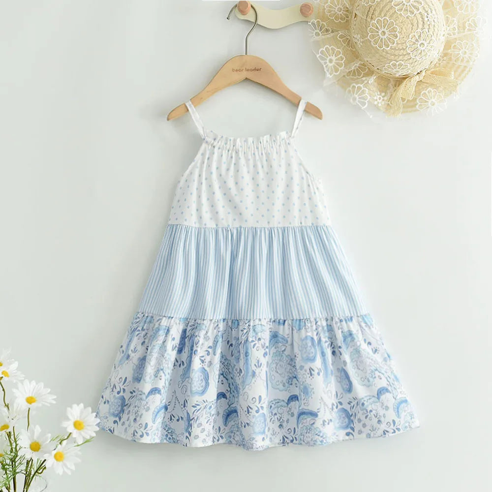 Bear Leader Summer Girls Dress Casual Princess Dresses Sleeveless Print Flower Costumes Kids Vestidos Cotton Floral Dress 2-7Y