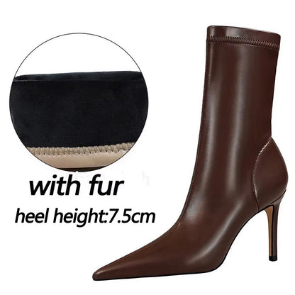 BIGTREE Shoes Leather Boots Women Ankle Boots Autumn Winter Boots Women High Heels Short Boots Ladies Booties Chaussures Femme