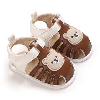 0-1Year Baby Shoes Infant Pre-Walker Shoes Cute Teddy Bear Pattern Summer Sandals Soft Sole Adjustable Strap Daily Footwear