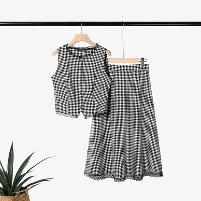 ZANZEA Summer Sleeveless Plaid Patchwork Vests Tops Dress Sets Elegant Women 2 Pieces Sets Stylish OL Work Skirt Suit OL Outfits