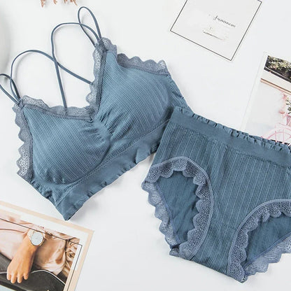 Sexy Seamless Tops Set High Waist Panties Women Wireless Underwear Suit Soft Padded Bras Set Backless Bralette Lingerie