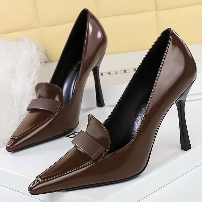 BIGTREE Shoes Patent Leather Women Pumps Sexy High Heels Occupation OL Office Shoes Stiletto 9.5 CM Heels Female Party Shoes