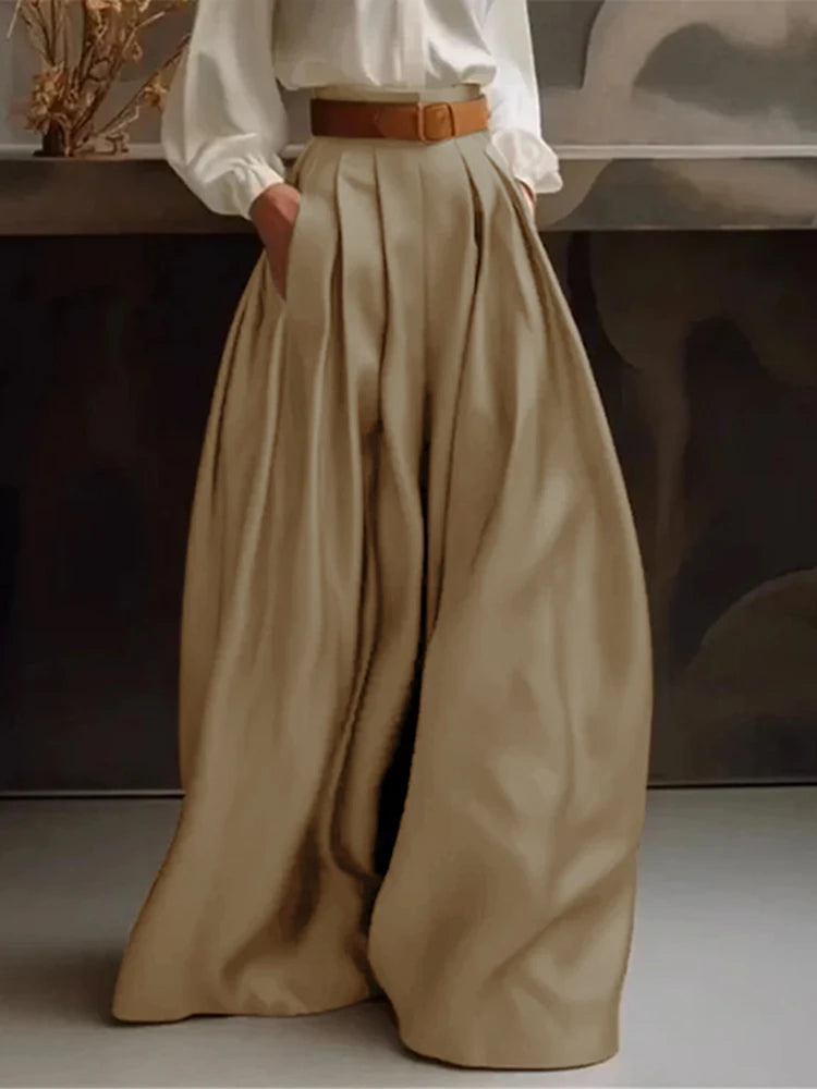 2025 ZANZEA Women High Waist Pants Elegant Wide Leg Long Trouser Satin Silk Formal Pantalons Summer Casual Pocket Office Bottoms