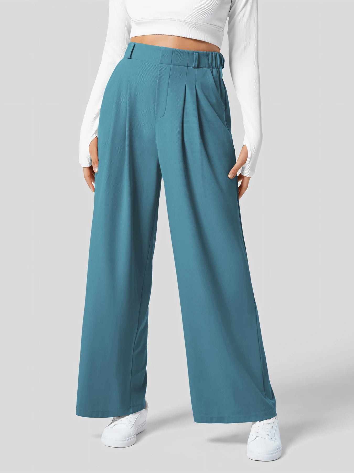 Women's trousers plaid slimming wide-leg pants with pockets high-waisted women's casual slimming wide-leg pants